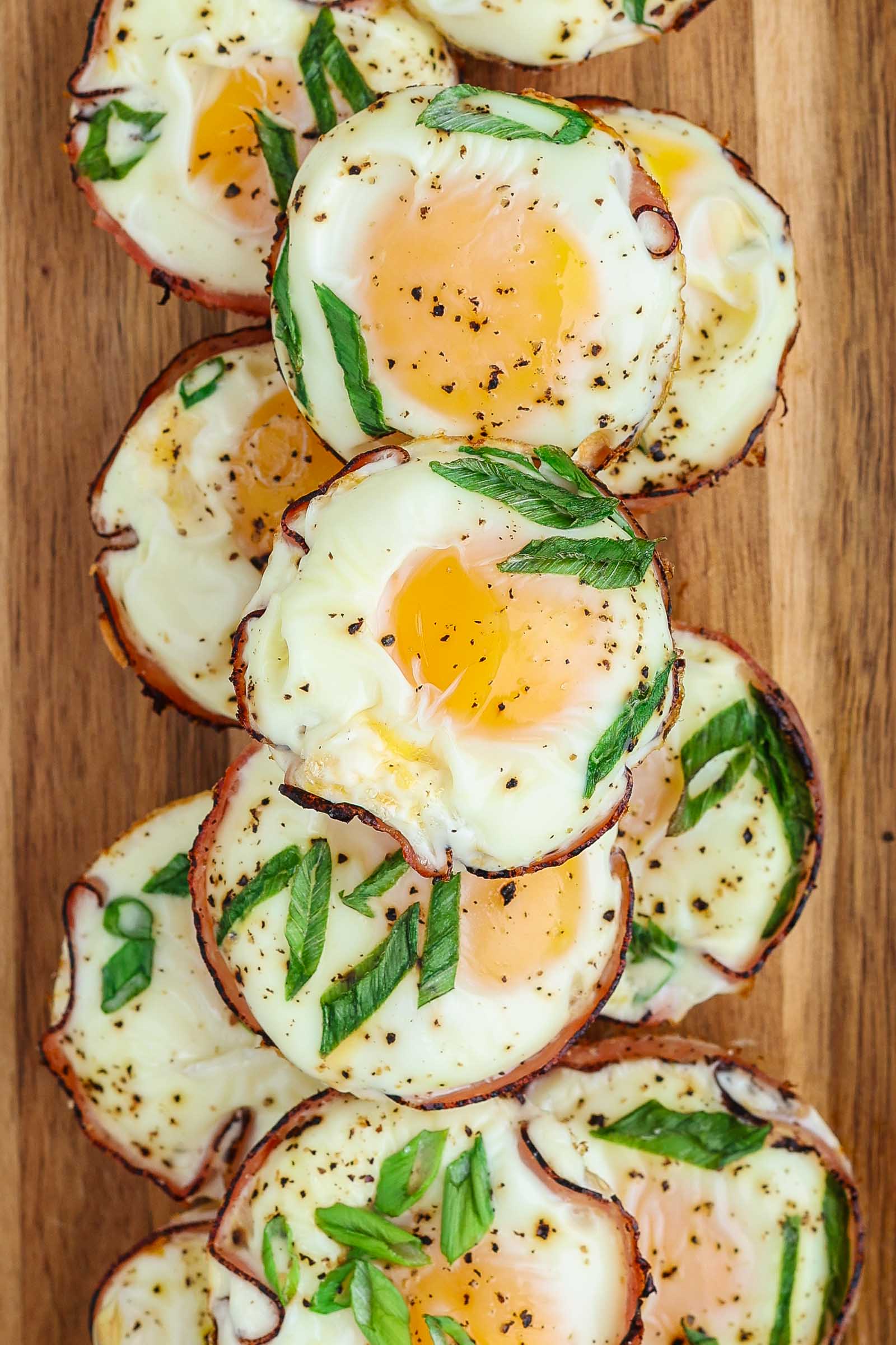 Ham and Cheese Egg Cups on a serving board