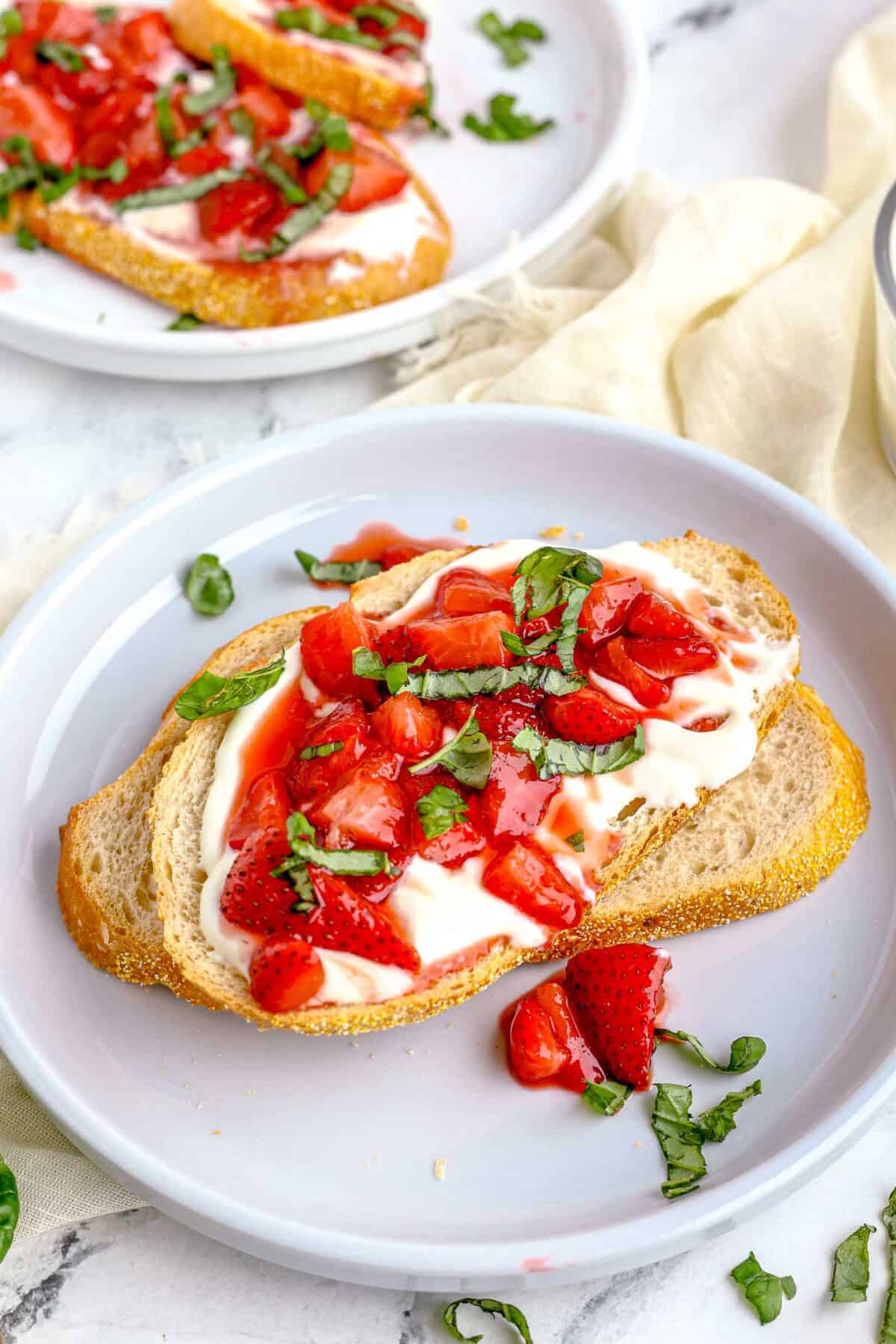 Strawberry Whipped Ricotta Toast on plate